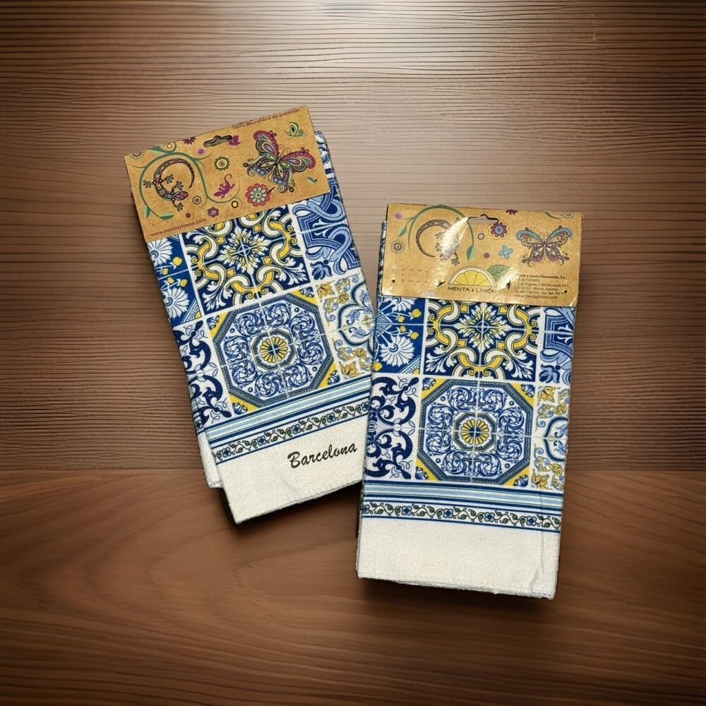 Barcelona‎ Microfiber Kitchen Hand Towels Set, Made In Spain NWT